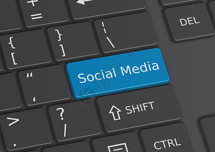 A3D插图社会媒体在键盘上的蓝所写字词按钮互联网单图片