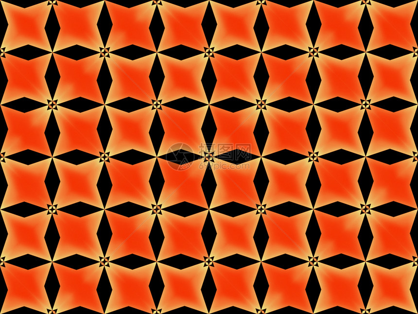 抽象的覆盖织物3d以橙色梯度颜背景提供无缝现代黑网花朵模式图片