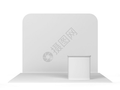 亭可马里以白色背景孤立的反三维插图进行简单交易展示的台定制亭干净的设计图片