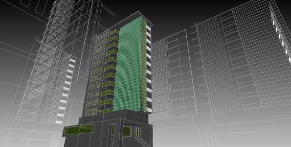 屋形象的建筑3D插图现代城市建筑抽象背景设计建筑背景插图透视线抽象的图片