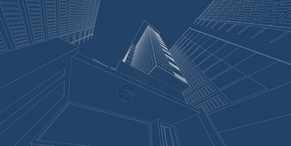 技术建筑3D插图现代城市建筑抽象背景设计建筑背景插图透视线路口白色的图片