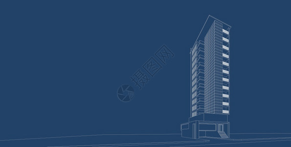 几何的商业屋建筑3D插图现代城市建筑抽象背景设计建筑背景插图透视线图片