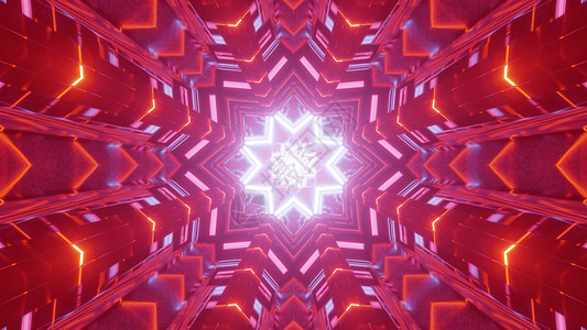 红水晶石榴装饰风格光学的超高清3d插图d抽象的生动几何背景带有光学幻觉设计创造了未来洞穴有荧光星形洞和红照插图并配有荧光星灯设计图片