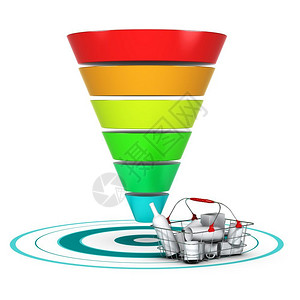分液漏斗三角形互联网销售渠道分6个阶段容易定制3至6级配有篮子和适合销售或商业目的标和概念图供销售或商业用途之渠道营或商业图表网络营销设计图片