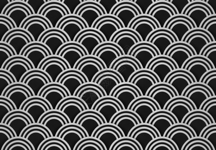 抽象的3d使现代豪华无缝白色圆圈在黑墙设计背景上形成环状波浪纺织品戒指背景图片