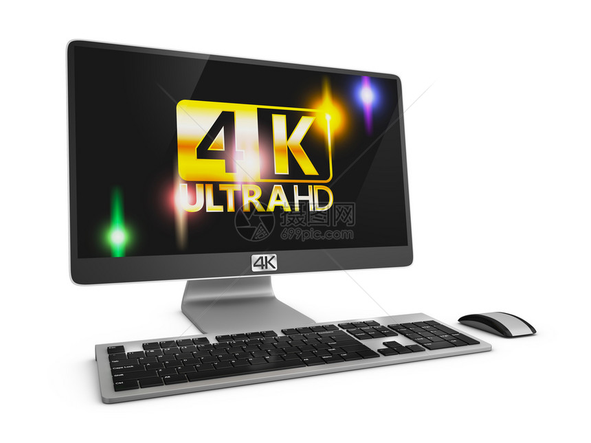 个人电脑现代计算机在屏幕4K3D上刻有字平坦的液晶显示器图片