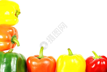 意大利辣香肠厨房色彩多的胡椒边框白色图片