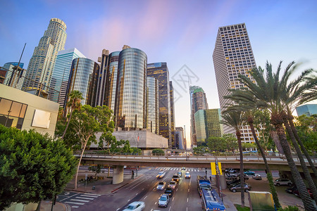 建筑物状态美国加利福尼亚州洛杉矶市中心天际的美丽日落办公室吸引力高清图片素材