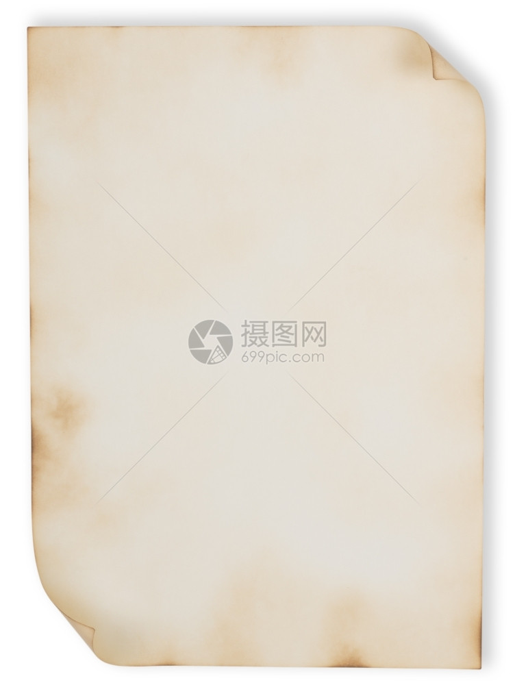 白色背景上隔离的旧烧焦纸板肮脏的复兴制图片
