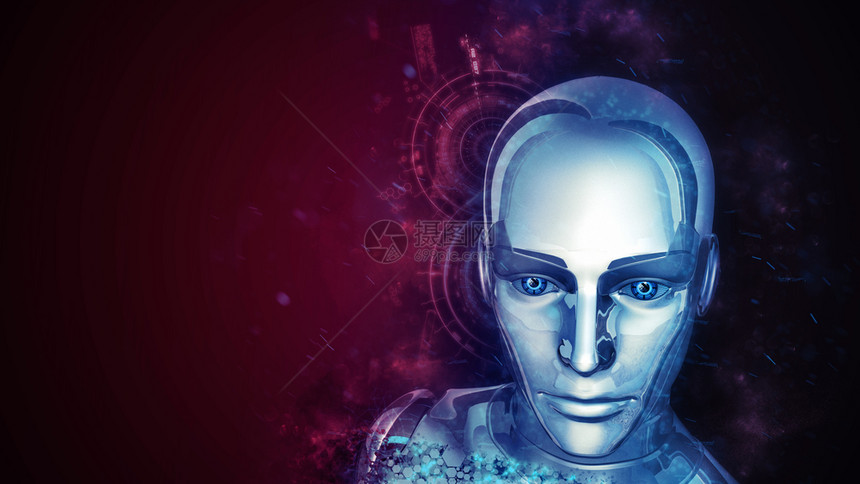 未来女和黑暗背景的机器人3D让未来女和机器人成为未来的金属安卓插图图片