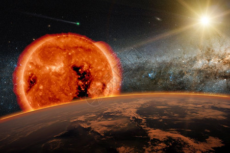 火焰太阳元素太阳宇宙中诞生了一颗新恒星个彗运行在太空间元素中由美国航天局提供的这张图像元件乳白色天文学背景
