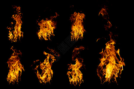 辉光抽烟气体一群真实和热火的焰在黑背景下燃烧图片