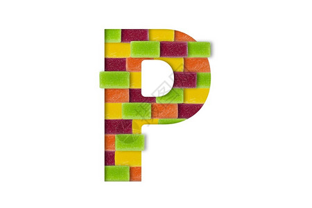 果冻字体橙孤立在白色背景上的糖果或字母表拉丁食品字母表糖果P孤立在白色背景上的糖果或字母表P信丰富多彩的设计图片