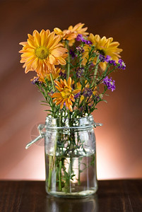 水自然桌边花瓶中的美丽朵木头图片
