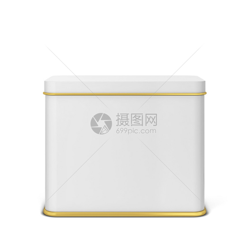 空的金属盒用于茶叶或咖啡的矩形锡罐3d插图白色背景上孤立图片