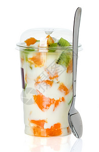 猕猴桃杯中含果子的酸奶新鲜食物图片