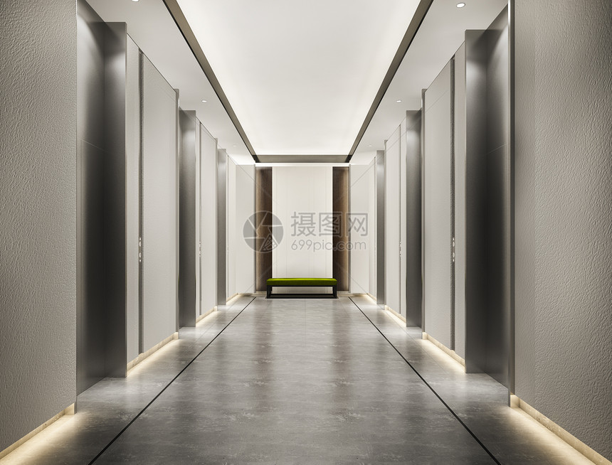 室内的空建筑学3d提供现代奢侈木材和瓷砖旅馆走廊图片