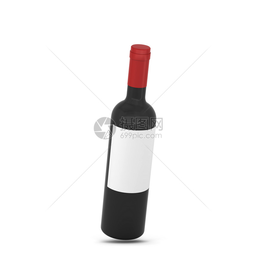 红色的玻璃白背景上孤立的红色酒瓶3d插图包装图片