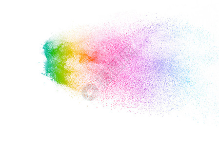 彩色粉末飞溅烟雾白色背景上孤立的彩色粉末爆炸抽象的烟背景