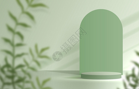 茶叶叶底用于产品展示牌和包装工作室舞台的化装绿色背景最低值和高级讲台展示带有叶底3D插图设计阴影Named和包装演示播台空白的内部目设计图片