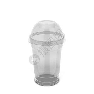 水透明塑料杯用于果汁和其他饮料3D插图以白色背景隔离覆盖领域背景图片