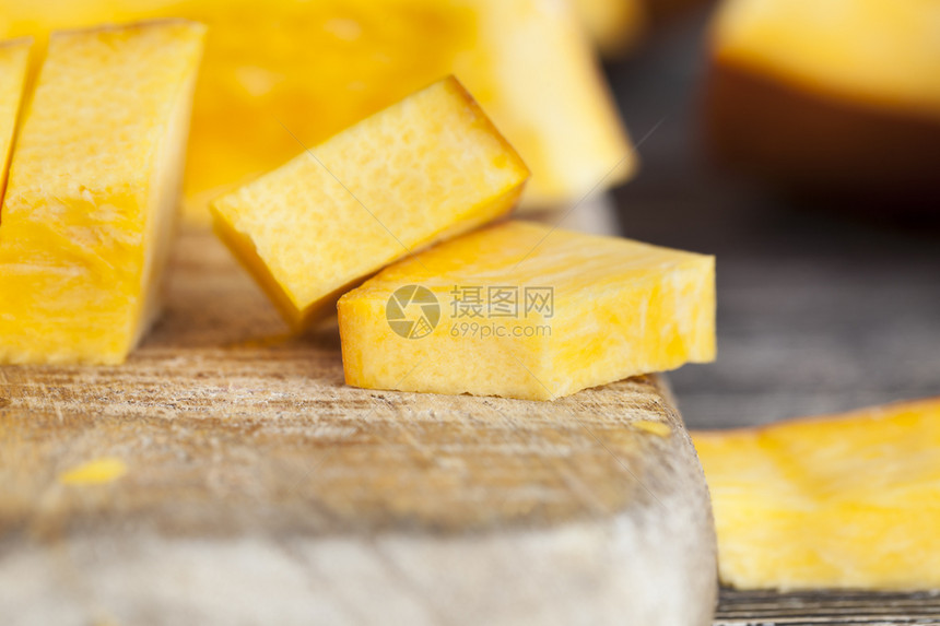 健康素食主义者自制橙南瓜软甜食切片关闭生食品橙南瓜图片