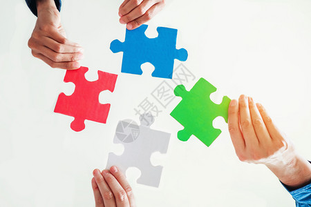 日程战略团队工作会议商业Jigsaw谜题解决方案共同概念红色的图片