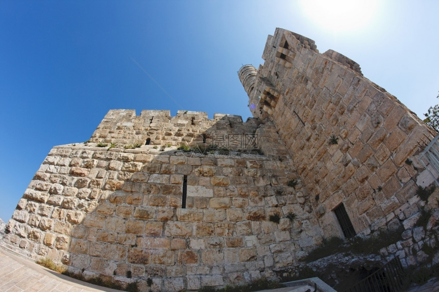 历史东方耶路撒冷旧城古老堡的鱼眼观古老图片