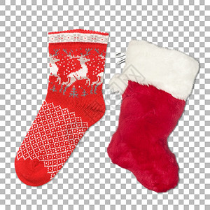 塞满两套红色圣诞袜子家庭假期圣诞节设计图片