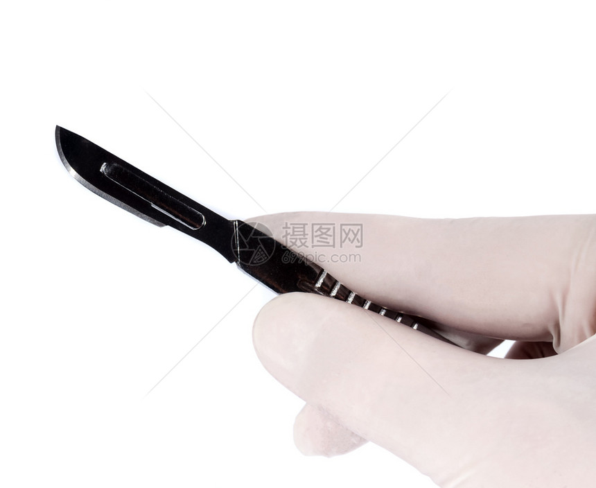 手掌套与术刀孤立在白色背景的手术刀放在医疗套和术刀工作卫生保健图片