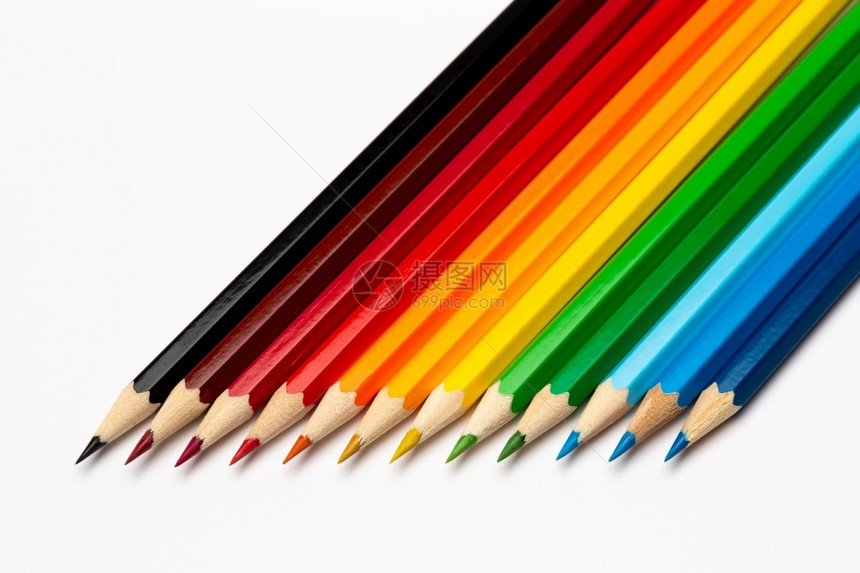 整齐的彩色铅笔图片