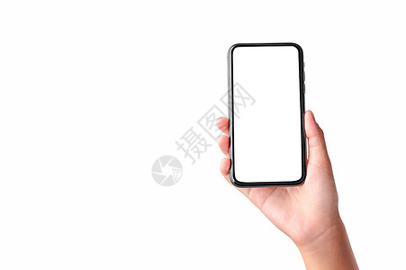 手持空白屏幕机隔离在白色背景电话空的触碰技术高清图片素材