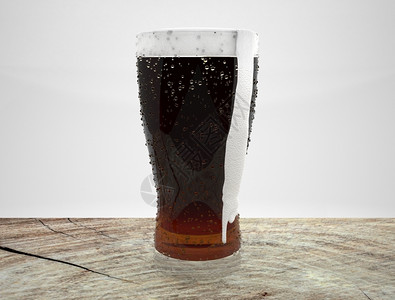 桌子木头3d制桌上的玻璃啤酒降低图片