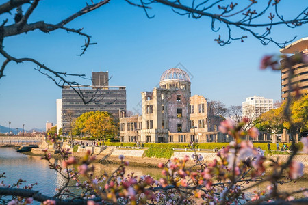 广岛日本原穹顶的景象教科文组织世界遗产地点纪念馆结构体战争市中心高清图片素材