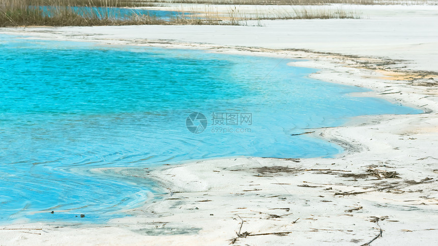 白色的天然模糊背景白沙和Reeds采石场间绿湖以开发石英砂俄罗斯莫科地区俄罗选择软焦点芦苇景观图片