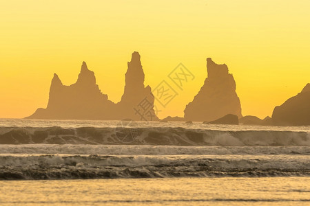 冰岛日落时维克海岸风景冰岛的滩户外图片