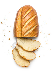 法国面包粮食子切片白色长面包孤立在白色背景上图片