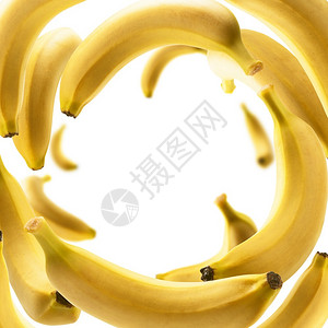 一串香蕉食物素主义者黄色香蕉漂浮在白背景上黄香蕉漂浮在白背景上航班设计图片