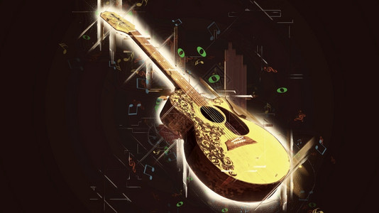 插图黑色背景的古典吉他音乐笔记3D黑色背景的古典吉它音乐笔记fn方正黑体简fs18bbordshad3cH2FFF流行音乐艺术背景图片