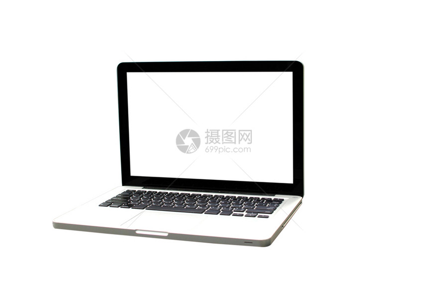 互联网银展示白色背景上有空屏幕的笔记本电脑图片