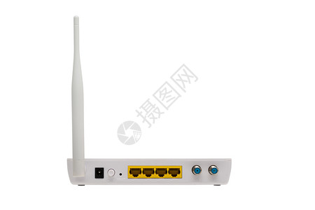 电子的防火墙白色背景孤立的无线互联网路由器系图片