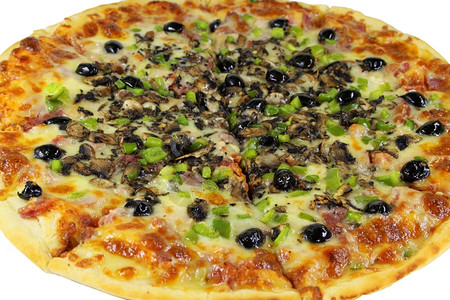 切片熏肉靠近孤立的QuattroStragioni披萨火腿图片