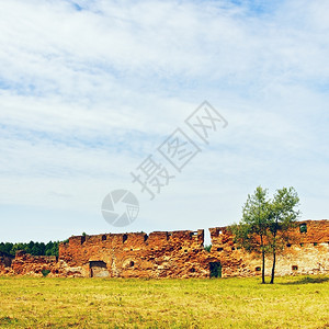 古城堡的废墟在夏日古城堡的废墟欧洲墙红色的图片
