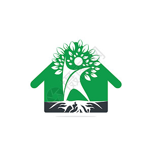 象征植物农业人类树根和家庭形状Logo设计人类树屋图片