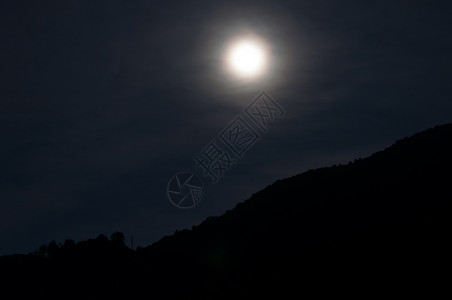 满月在意大利科莫湖山上升起池塘云月亮背景图片