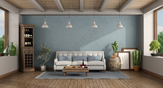 地毯雷特罗客厅沙发和葡萄酒柜对着墙壁和葡萄酒柜3D的内阁图片
