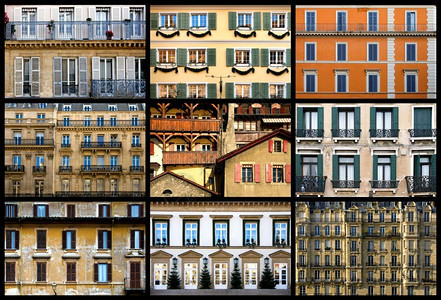 乡村收集欧洲不同公寓和共建筑外表的图像集成象从欧洲各国取而代之的是公寓和共建筑特征法国背景图片