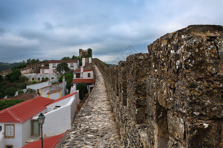 纪念碑镇葡萄牙Obidos村中世纪城堡和墙壁建造图片