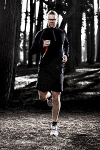 在森林里跑步的运动健体人慢跑者训练肌肉发达图片