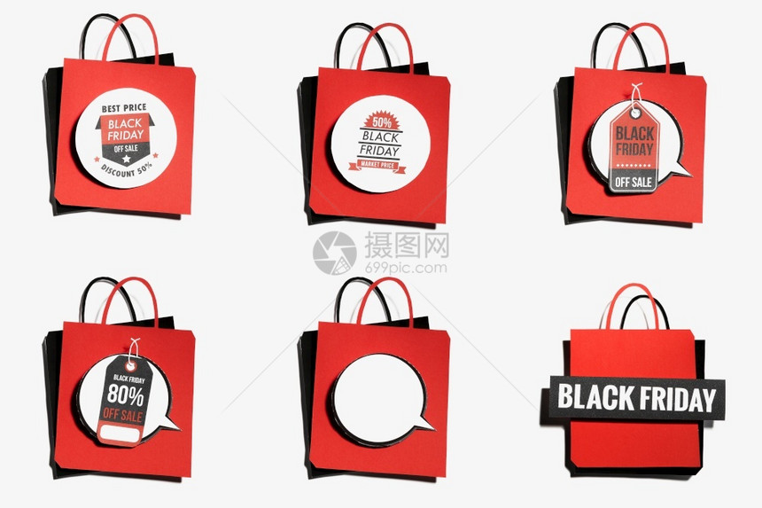 销售量排版带黑色星期五报价的红色购物袋女士图片